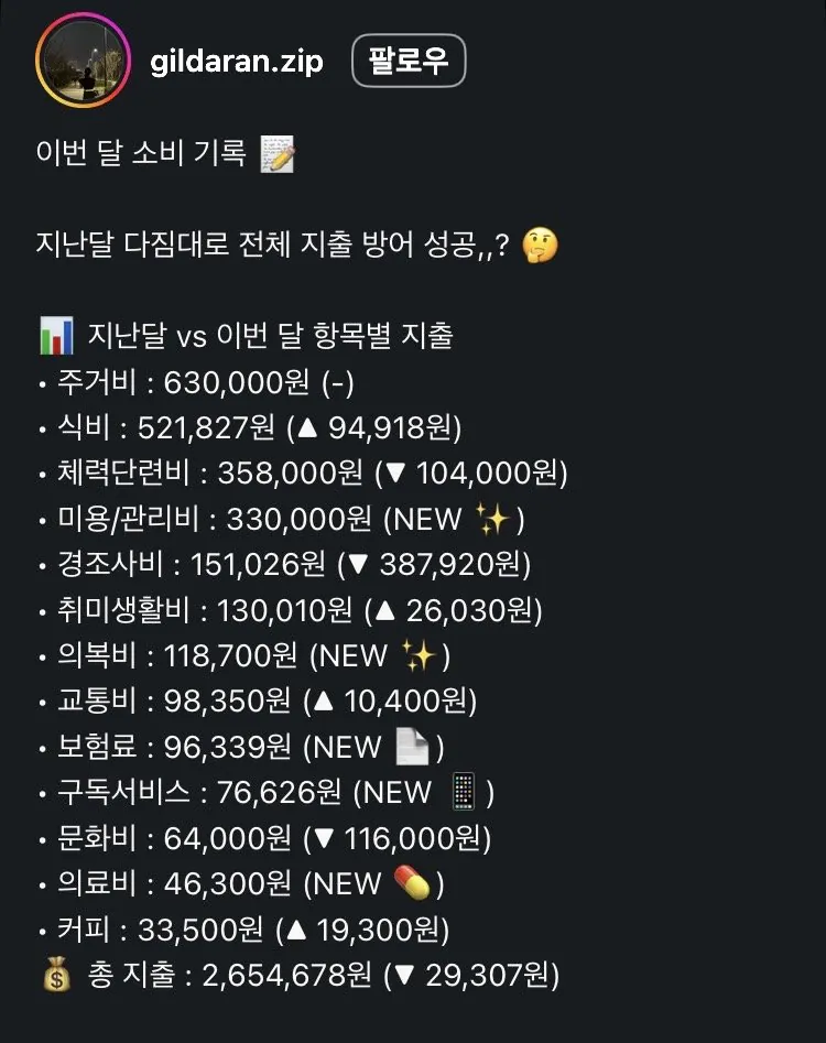 8년차 은행원 한달 생활비