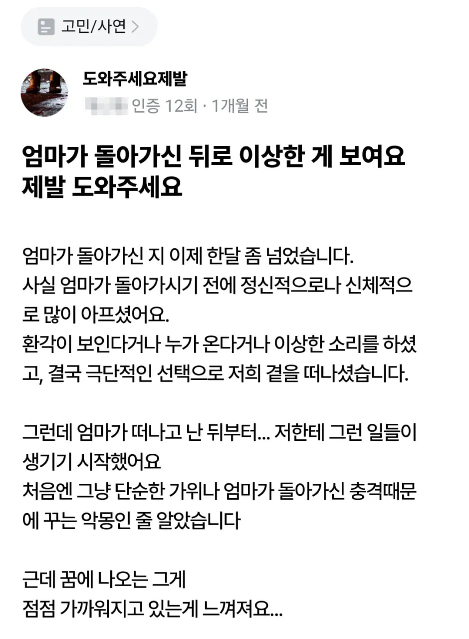 엄마가 돌아가신 뒤로 이상한게 보여요