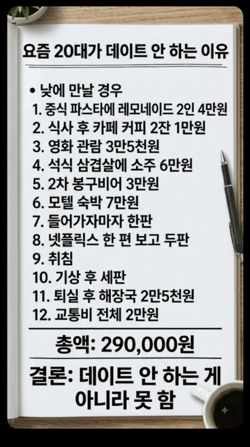 요즘 20대 데이트 비용