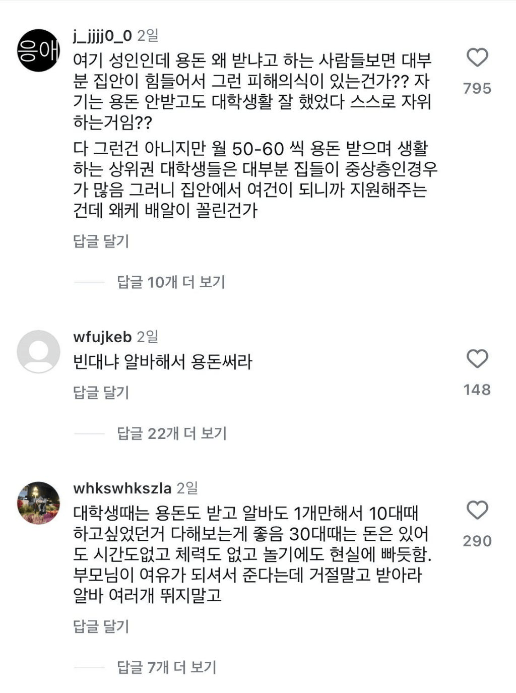 요즘 대학생 용돈 근황