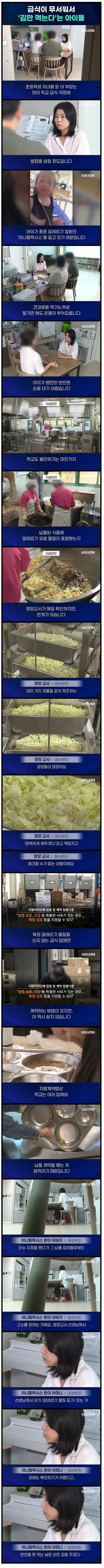 학교 급식이 무서워서 김만 먹는 아이