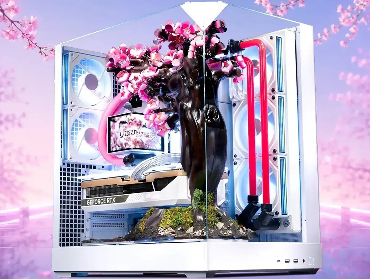실내에 벚꽃나무를 심어버린 미친 디자인의 커스텀 수랭 PC