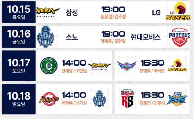 KBL 중계진 및 경기 일정