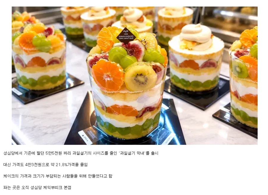 양 줄이고 가격도 줄인 성심당 케이크 근황.